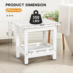 HDPE Shower Bench with Storage Shelf & Handles for Indoor/Outdoor Use – White