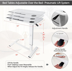 Adjustable Overbed Table with Wheels & USB Port for Home or Hospital Use