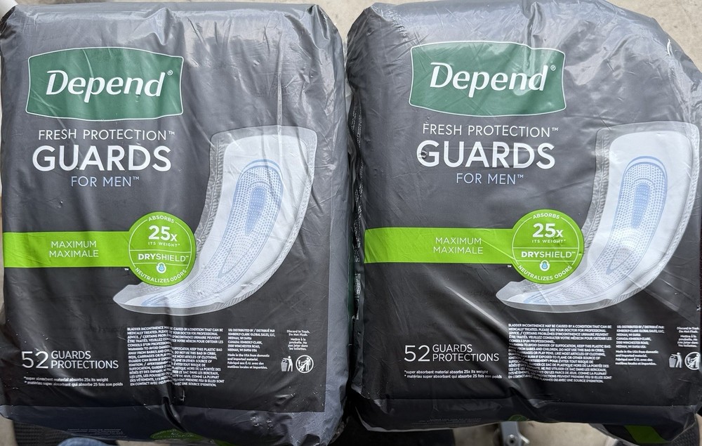2 Depend Men’s Incontinence Bladder Control Guards Max Absorbency 52 Count ea.