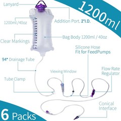 6 Packs E-nteral Delivery Gravity Bag, 1200ML Feeding Bag, Pump Bags, Disposa…