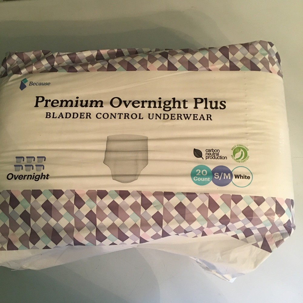Because Premium Overnight Plus Bladder Control Underwear 20-Count White S/M