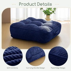Machine Washable Corduroy Floor Cushion Extra Thick Foam Support Kids Adults New