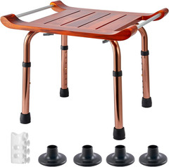 Teak Shower Bench with Handles, Shower Chair for Inside Shower, Height Adjustabl