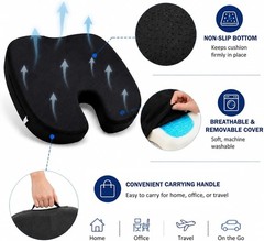 Large H-Shape Cooling Gel Seat Cushion for Long Sitting – Machine Washable Cover