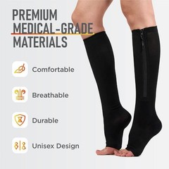 Nylon Zipper Compression Socks – 20-30mmHg Graduated Support for Men Women Adult
