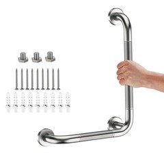 L-Shaped Angled Grab Bar 12×16 Inch Brushed Nickel Anti-slip Knurled Shower H…