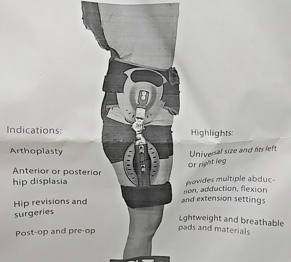 Comfortland Post-Op ROM Hip Brace CK-686 Universal Adjustable Waist Size S-4XL