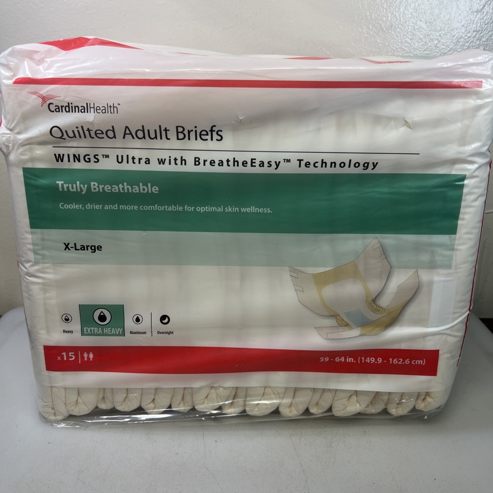 Cardinal Health, Quilted Adult Briefs, Wings™ Ultra, X-Large, 59″ – 64″ 15 Count