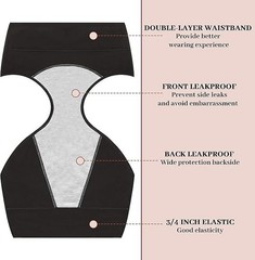 3 Pack High Absorbency Incontinence Underwear for Women Washable Leakproof Panti