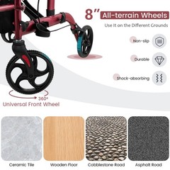 Costway Folding Rollator Walker w/Seat & 8″ Wheels Supports up to 300 lbs Red