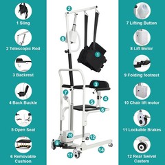 Irtme Electric Patient Lift Transfer Chair with Sling, Home Care Mobility Aid