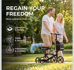 BlessReach WB-2202 Knee Scooter Walker 8” Wheels Dual Brake Foldable 300lb Black