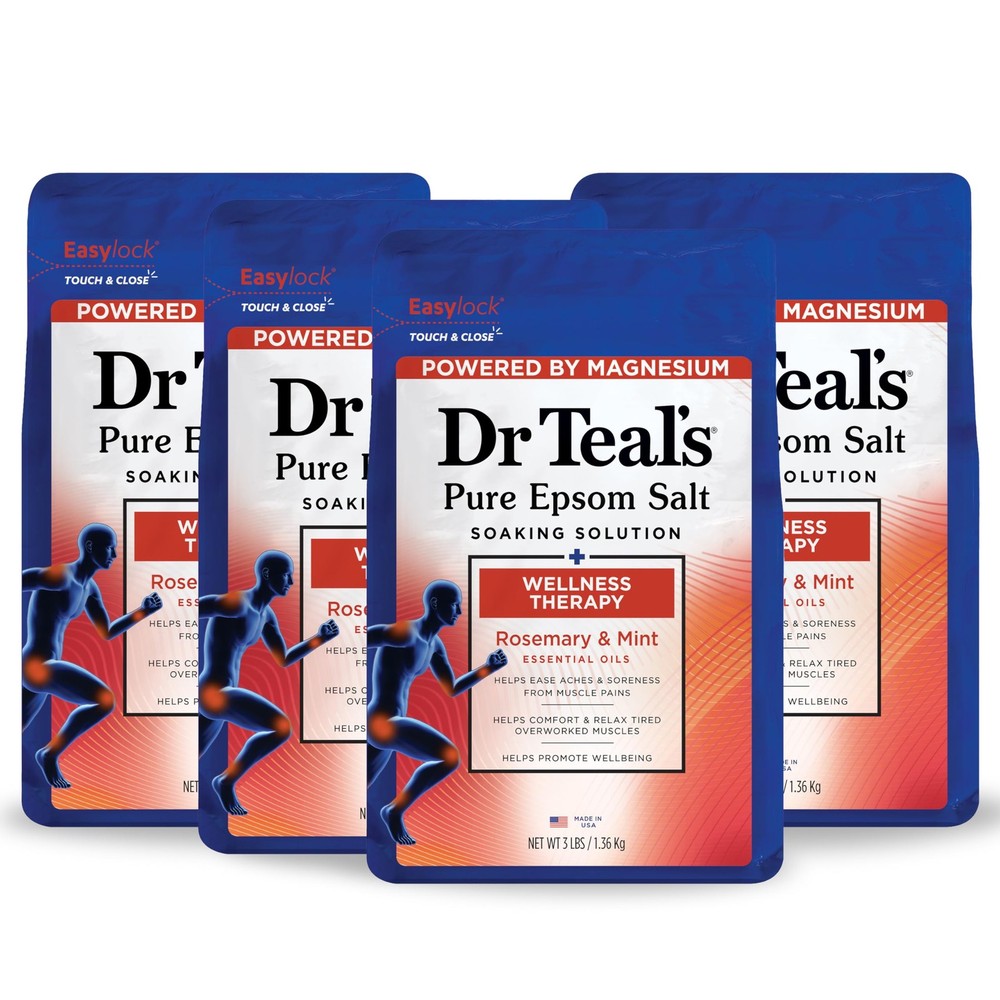 Dr Teal’S Dr Teals Pure Epsom Salt Soak Wellness Therapy 3 Lbs Pack Of 4