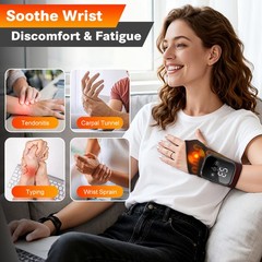 Hand Wrist Heated Massager Carpal Tunnel Arthritis Pain Relief 3 Vibration Modes