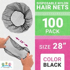 Black Disposable Hair Net, 28 Inches. 100 Pack Micro Nylon Bouffant Hair Nets…