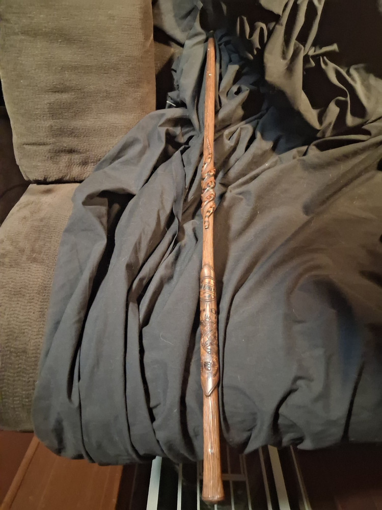 Hand-Carved Wooden Walking Stick Cane Brown Spiral & Face Design