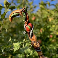 Adam Eve Handpainted Walking stick cane Aple & Snake Wooden Hole Bible Christian
