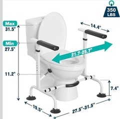 Toilet Safety Rails, Adjustable Height & Width, 350 lb, Elderly & Handicap