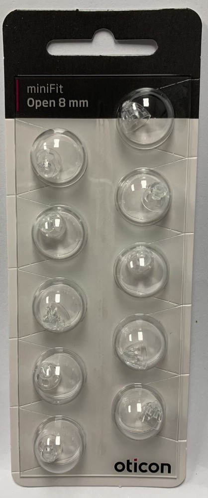 1 Pack Oticon miniFit 8mm Open Domes For Hearing Aids. 10 Domes Total.