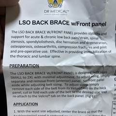 Dr Medical DRMS LSO Black Back Brace # BB-159 Large With Front Panel
