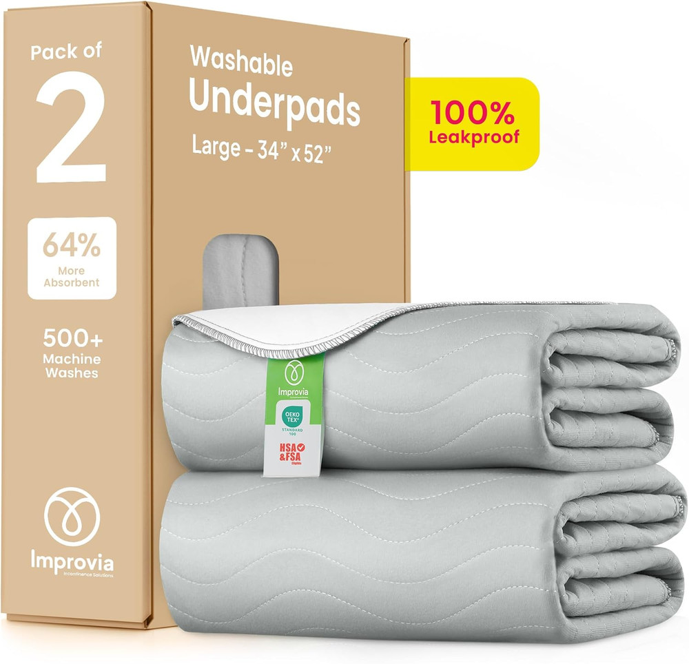 ® Washable Underpads 34″ X 52″ Pack of 2 Heavy Absorbency Reusable Bedwetting In