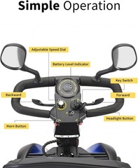 Four Wheels Compact Travel Mobility Scooter 350W Motor for Adult-300lbs, BLUE