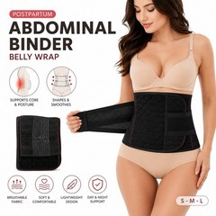 Women Postpartum Belly Binder Compression Wrap C-Section Support Belt Black/Red