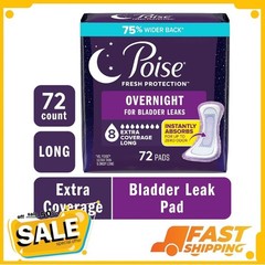 Poise Overnight Incontinence & Postpartum Pads, 8 Drop Extra Coverage, 72 Count
