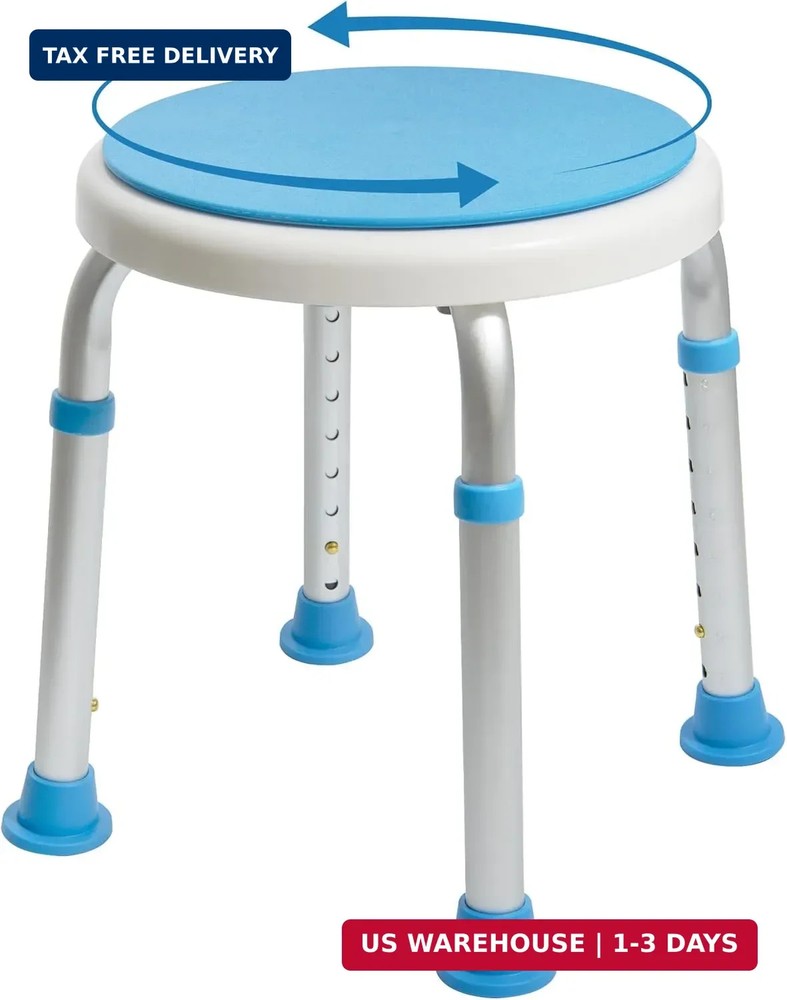 Vaunn Medical Tool-Free Assembly Adjustable Swivel Shower Stool Seat Bench with