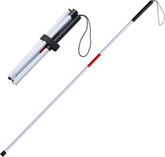 Foldable White Cane with Red Reflective Strip 49 Inch Lightweight Walking Stick