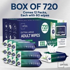 Adult Wipes 720ct Extra Large 8×13 Bathing Incontinence Aloe Vitamin E