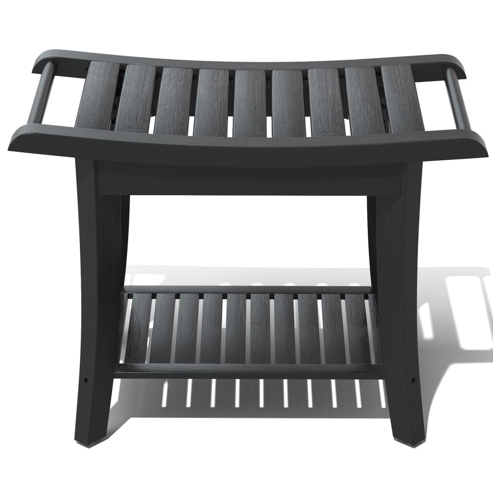 Bamboo Shower Stool Bench Waterproof with Storage Shelf for Shaving Legs or S…
