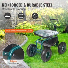 360° Swivel Seat & Tool Tray & Steering Handle, Rolling Workseat, Green