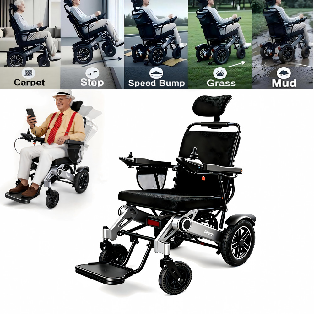 Folding Electric Wheelchairs Max 380lb 500W Reclining Motorized 15Miles Distance