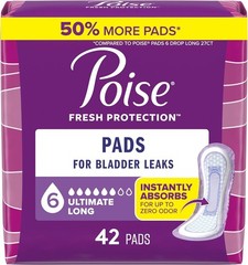 Poise Incontinence Pads 6 Drop Ultimate Absorbency Regular & Long