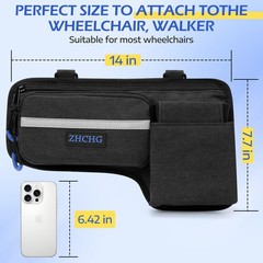 Upgraded Wheelchair Side Bag with Cup Holder, Wheelchair Armrest Pouch for Wa