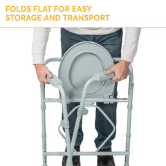 Steel Folding Deep Seat Bedside Commode Chair Heavy Duty Adult Gray 350 Lb drive