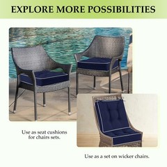 HARBOREST Outdoor Chair Cushions Set of 2, Tufted Patio 19″x19″x5″, Navy