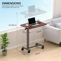 Adjustable Overbed Table with Wheels, Bedside Rolling Table, Pneumatic Height…