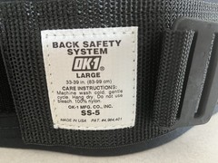 OK-1 Back Support /Safey/Lumbar Size L 33-39 Inches Black Adjustable Made In USA
