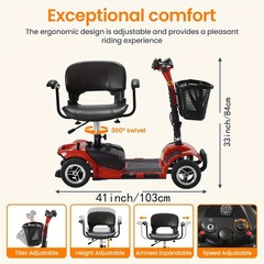 Used 4 Wheels Mobility Scooter Heavy Duty Electric Wheelchair for All Terrain