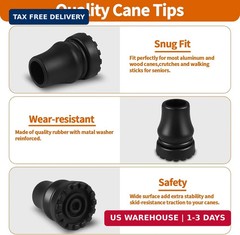 Cane Tips 3/4 Inch, Heavy Duty Rubber Cane Tips Replacement Parts, Non-Slip and