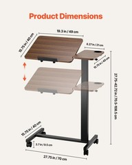 Overbed Table Mobile Bed Side Desk with Flip Desktop Wheels & Cup Holder