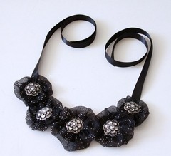 Handmade necklace with elegant black organza with silver tiny dots