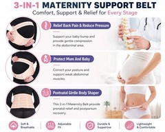 3 in 1 Maternity Support Belt Pregnancy Belly Band Back Brace Beige L XL 2XL