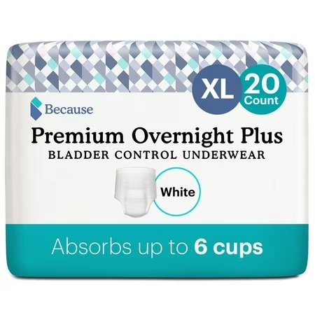 Because Premium Overnight Plus Incontinence Underwear – White, XL, 20 Ct