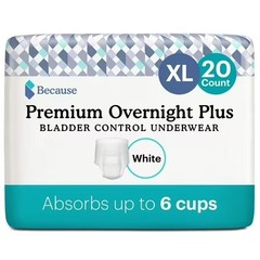 Because Premium Overnight Plus Incontinence Underwear – White, XL, 20 Ct
