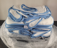 BULK PACK OF 48 Adult Bibs 18×30 Absorbent Clothing Protector Bib White/Blue