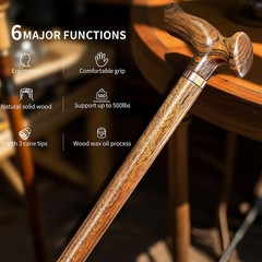 Handcrafted natural solid wood walking cane; supports up to 500 lbs.