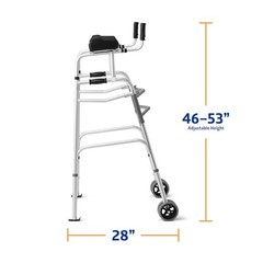 Medline Upright Folding Walker Forearm Rests 5″ Wheels Adjustable 300lb Capacity